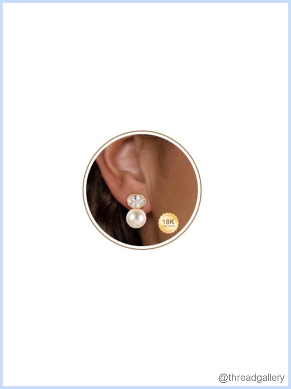 18K Gold Plated 925 Sterling Silver Round CZ Drop Pearl Earrings